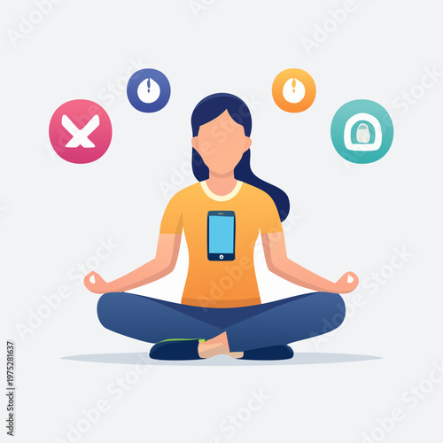 Woman Meditating with Phone - Digital Detox and Mindfulness.