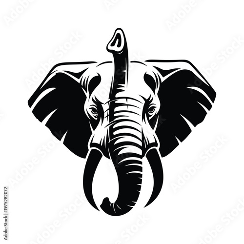 Majestic Elephant Head Emblem - A Powerful Symbol of Strength and Wisdom in Monochrome