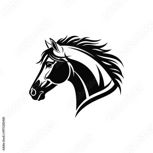 Elegant Black And White Horse Head Silhouette, Emblematic Portrait of a Majestic Stallion