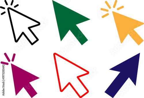 Colorful computer mouse cursor icons in different styles and colors