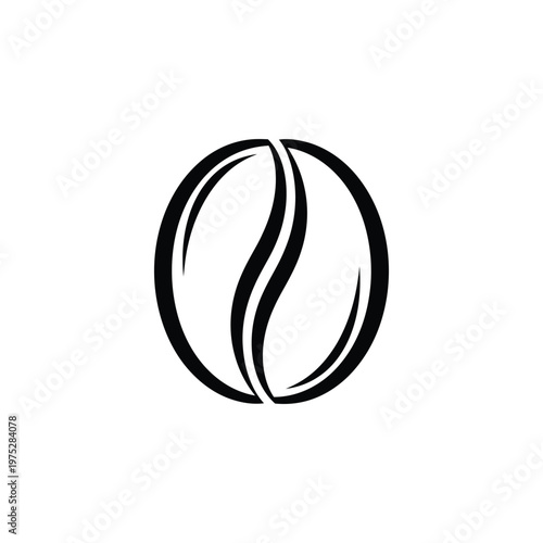 Minimalist black and white illustration of a single coffee bean with a smooth curved split, representing the essence of coffee and brewing