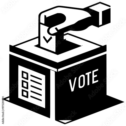 Symbol of Democracy: A decisive moment captured, as a hand casts a ballot into the voting box. The image embodies the fundamental principles of civic duty and political participation.