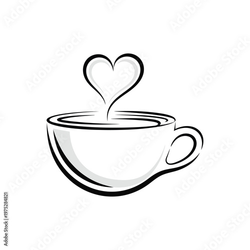 Elegant line art illustration of a steaming coffee cup with a heart-shaped vapor, symbolizing love, warmth, and comfort. Perfect for cafes, romantic themes, or expressing affection through beverages