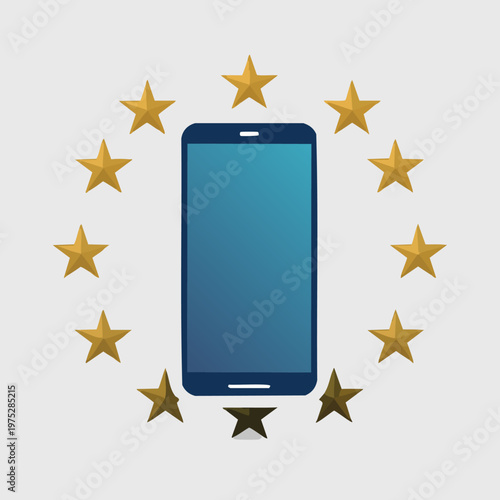 Smartphone surrounded by golden stars, representing quality and excellence.