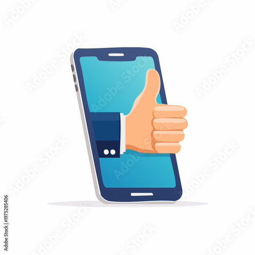 Smartphone with thumbs up gesture representing approval and agreement.