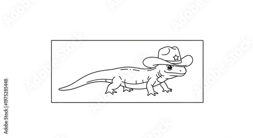 Cute Cartoon Lizard Wearing a Cowboy Hat