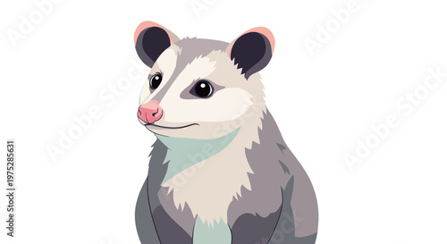 Cute Opossum Illustration, Wildlife Animal Portrait, Cartoon Style