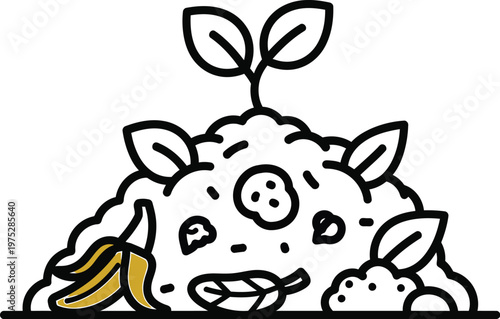 Compost bin with food waste colorful icon vector illustration for sustainable living and recycling concepts