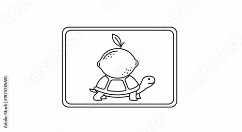 Cute cartoon turtle with a lemon on its shell, funny character, white background, illustration