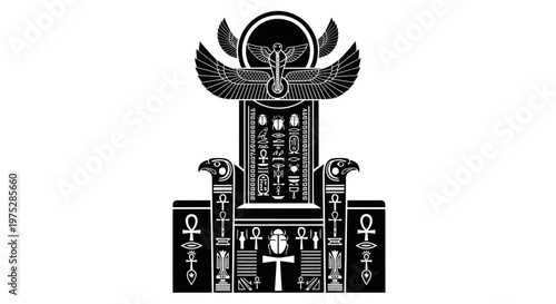 Ancient Egyptian Throne with Hieroglyphs and Symbols