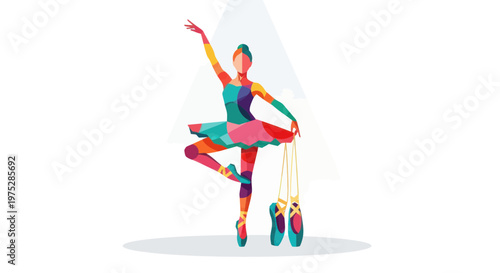 Colorful Abstract Ballerina Dancer Performing with Pointe Shoes