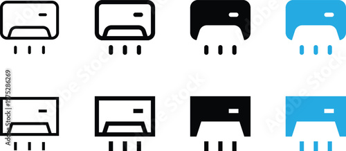 Set of air conditioner icons, wall mounted split system cooling and heating units, vector illustration