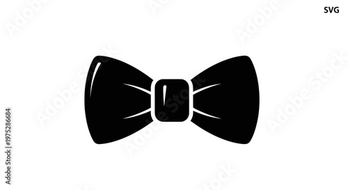 Classic Black Bow Tie Icon Silhouette on White Background