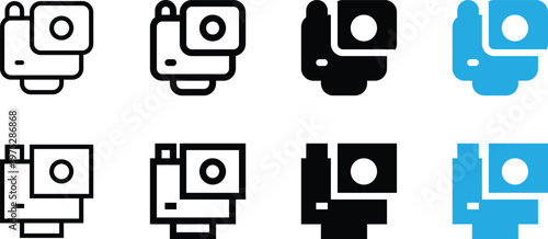 Set of action camera icons, vector illustration of digital video cameras for extreme sports and vlogging