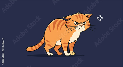 Very angry ginger tabby cat with an arched back and furious expression shown in a cartoon vector style on a dark background.