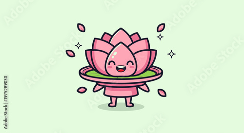 Cute Pink Lotus Character Hula Hoop Dancing.
