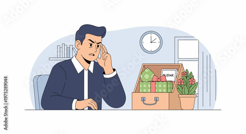 Thoughtful businessman contemplating decision at desk.