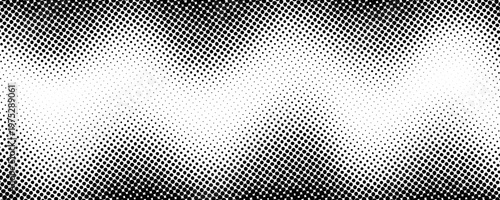 Wavy halftone grunge gradient texture. Pixelated noisy wave pattern background. Black dotted grain grit wallpaper. Vector fading sand dots comic surface. Rasterized pixelated anime or manga backdrop