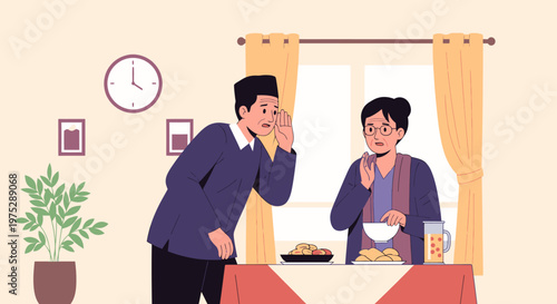 Two Men At Table Arguing During Meal Scene.