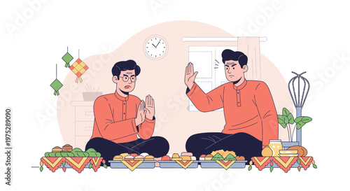 Two Men Performing Cultural Food Offering Ceremony.