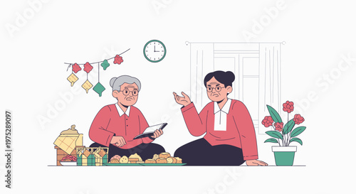 Two People Cooking Together In Kitchen Setting.