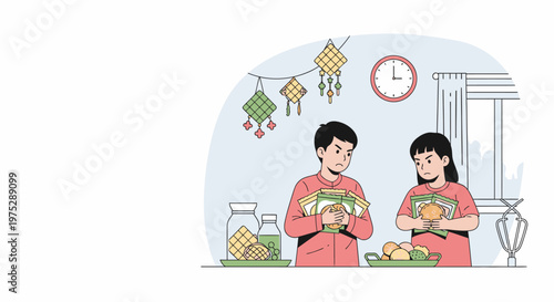 Two People Cooking in Kitchen Together.