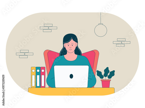 A person who works remotely with a comfortable workspace atmosphere. Workaholic illustrations. Flat vector concepts.