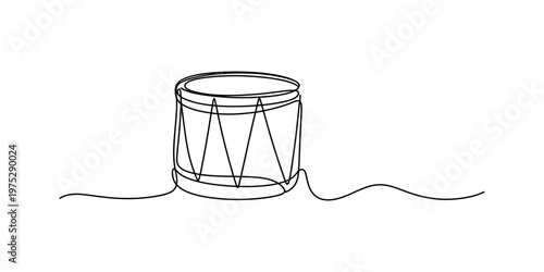 A single continuous line drawing of a musical drum instrument isolated on a plain white background Vector, illustration
