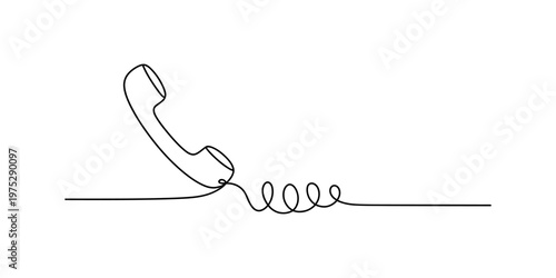 Minimalist continuous line drawing of a classic vintage telephone handset with a coiled cord Vector, illustration