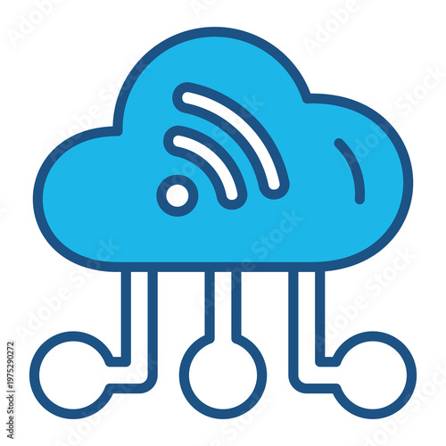 Cloud Wifi Icon In Blue Monochrome Flat Design, Vector Illustration