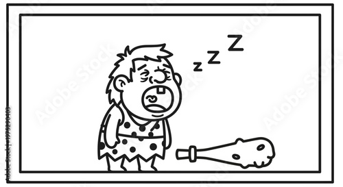 Caveman Sleeping Exhausted After Hard Work with Club Beside Him