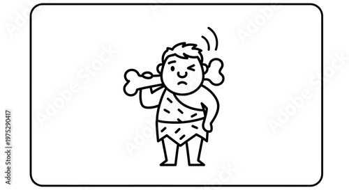 Caveman with Bone Club, Primitive Man Character Icon, Ancient Warrior