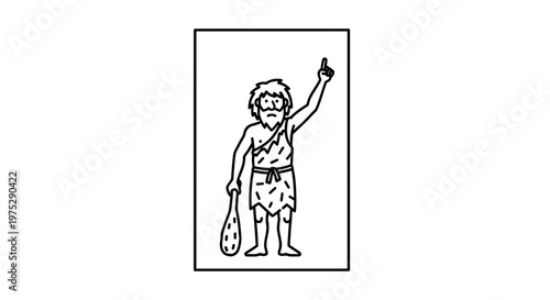 Caveman with Club, Pointing Up, Idea Symbol, Primitive Man