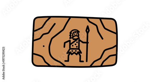 Caveman with Spear on Rock Art Panel