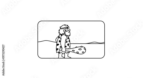 Caveman with club, prehistoric man, ancient human, primitive lifestyle, outdoor landscape