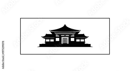 Black Silhouette of a Traditional Japanese Temple Building