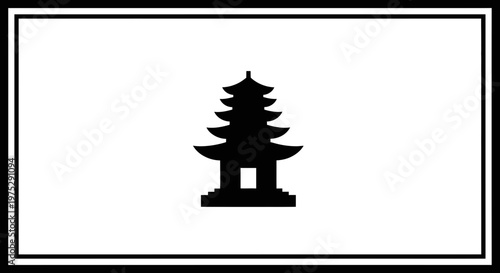 Black Silhouette of a Traditional Pagoda Building on a White Background