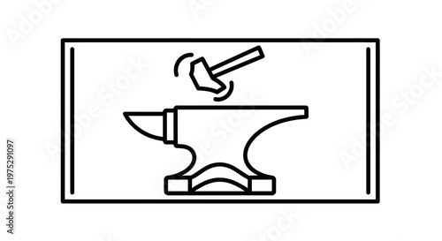 Blacksmith Hammer Striking Anvil Icon - Metalworking, Forge, Craftsmanship