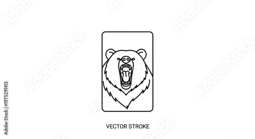Angry Bear Head Vector Icon, Roaring Grizzly Face Outline, Wild Animal Symbol