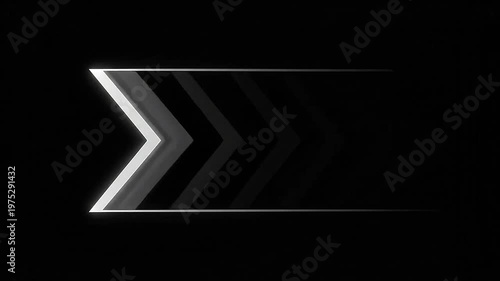 Abstract motion graphic featuring glowing white arrows moving across a dark background