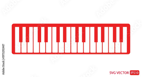 Red Piano Keyboard Vector Icon on White Background