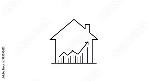 Real Estate Growth Chart Icon - House with Upward Trend Graph