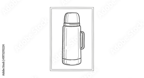 Vintage Thermos Flask Sketch: Retro Beverage Container for Hot or Cold Drinks