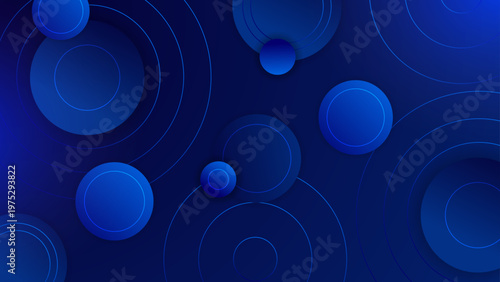Premium navy blue background with layered circles and glowing orbital lines for professional use
