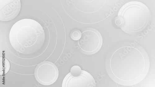 Clean white minimalist background featuring subtle grey circular shapes and soft shadows