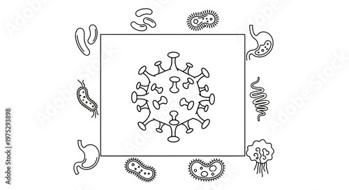 Virus and Bacteria Microorganism Icons Bordering Scientific Illustration