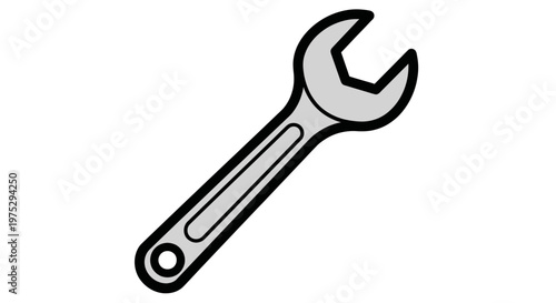 Single Spanner Wrench Tool, Metal Mechanic Instrument Isolated on White Background