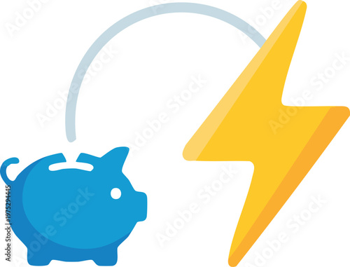 Piggy bank and lightning bolt energy saving concept icon