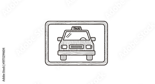Taxi Sign Icon, Hand Drawn Sketch Style, Transportation Concept