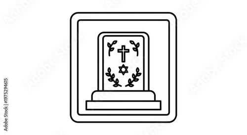 Tombstone Icon with Christian Cross and Jewish Star, Funeral Memorial Symbol